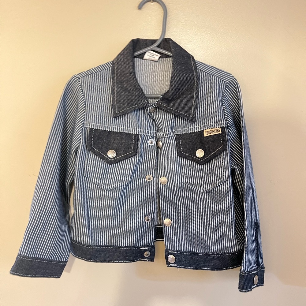 Vintage kids toughskins denim jacket 4/5 conductor striped denim